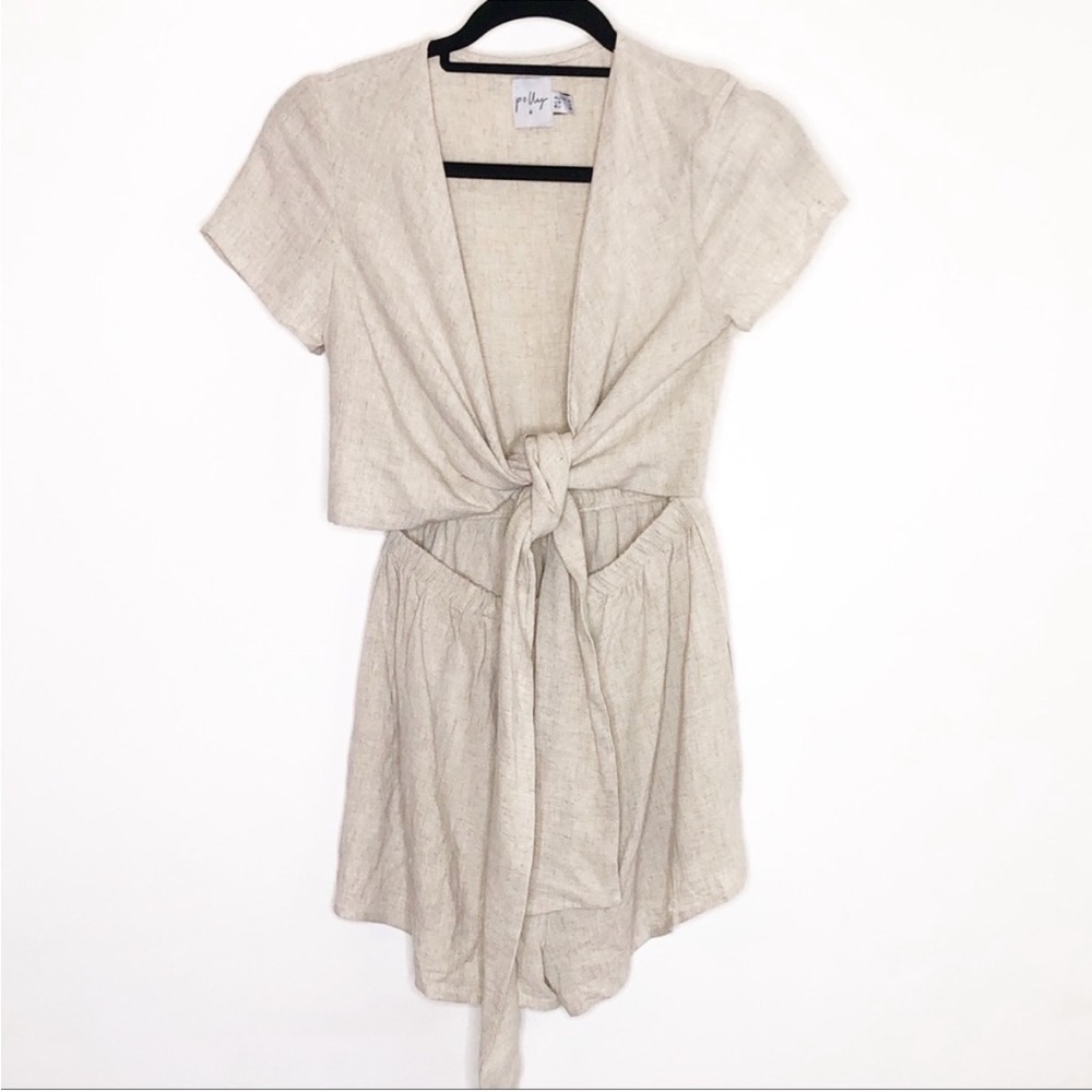 Oh Polly Tie Front Romper in oatmeal - Picture 2 of 4